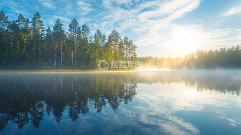 高清大图下载【趣麦麦图】清晨湖泊森林倒影