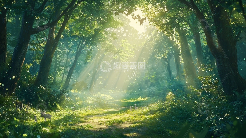 高清大图下载【趣麦麦图】阳光森林小路