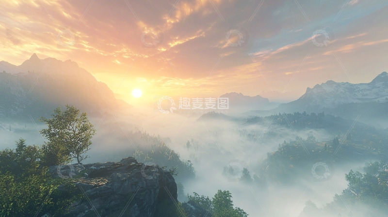 高清大图下载【趣麦麦图】山峰日出云海