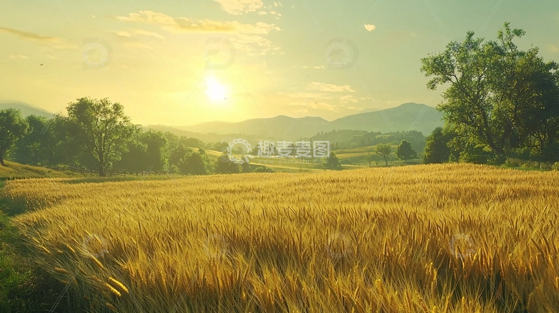 高清大图下载【趣麦麦图】金色麦田日出美景