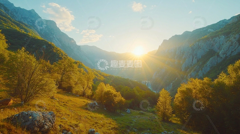 高清大图下载【趣麦麦图】山谷日落