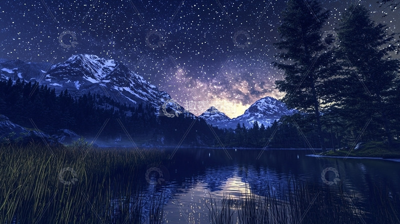 高清大图下载【趣麦麦图】星空下的雪山湖泊