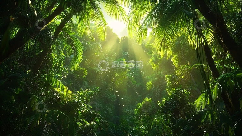 高清大图下载【趣麦麦图】热带雨林阳光透过树叶