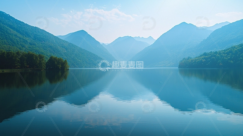 高清大图下载【趣麦麦图】静谧湖泊与山峦倒影