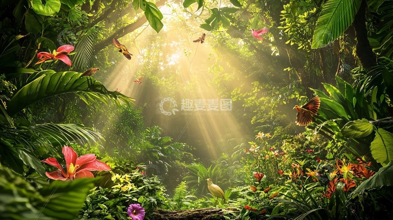 高清大图下载【趣麦麦图】热带雨林阳光透过树叶