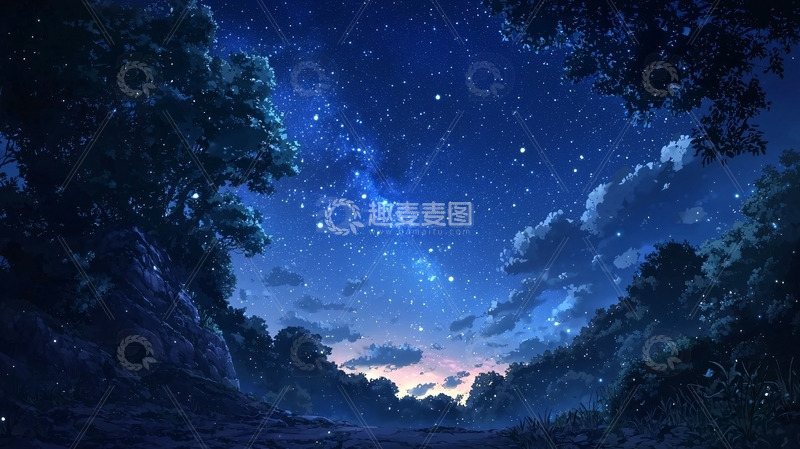 高清大图下载【趣麦麦图】星空树林夜景