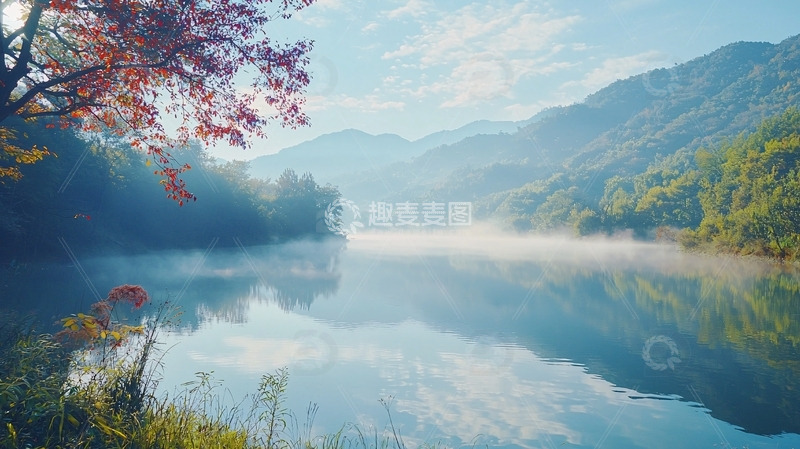 高清大图下载【趣麦麦图】秋日清晨山间湖泊