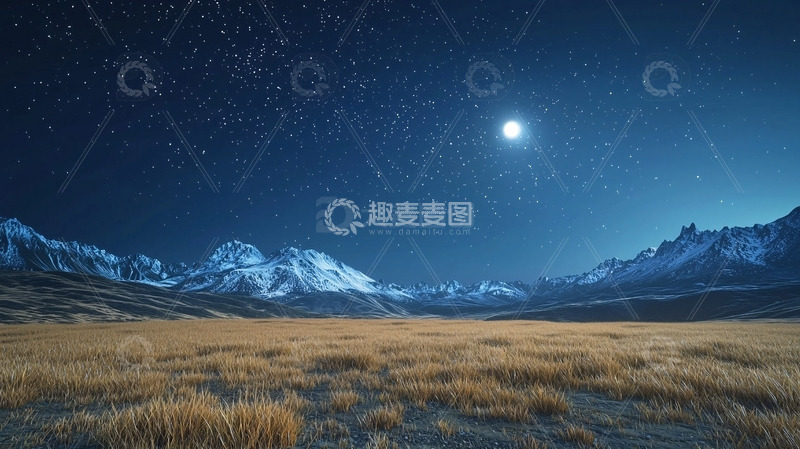 高清大图下载【趣麦麦图】月夜雪山草原星空