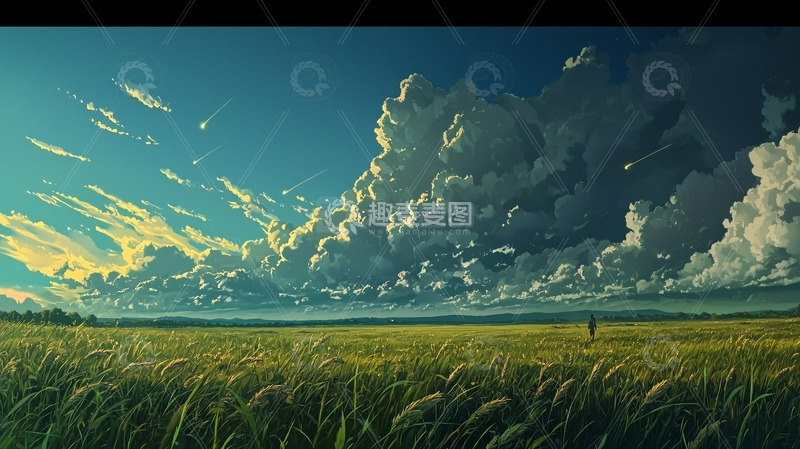 高清大图下载【趣麦麦图】广阔草原上的巨大云朵