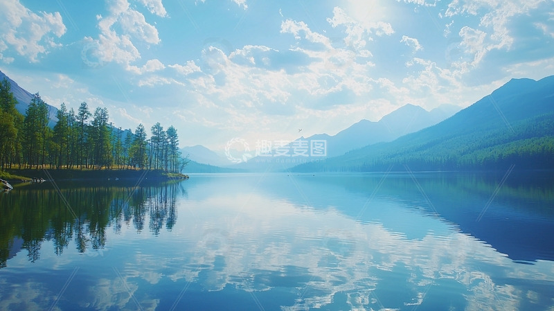 高清大图下载【趣麦麦图】平静湖面山峦倒影