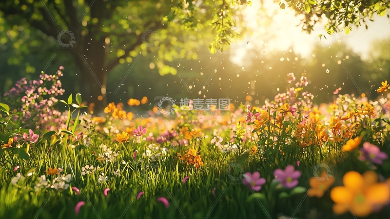 高清大图下载【趣麦麦图】阳光洒满野花田