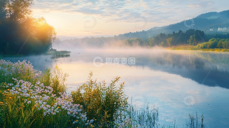 高清大图下载【趣麦麦图】清晨河边雾气弥漫