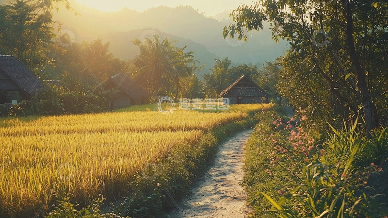 高清大图下载【趣麦麦图】金黄稻田山间小路