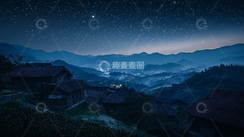 高清大图下载【趣麦麦图】星空下的山村