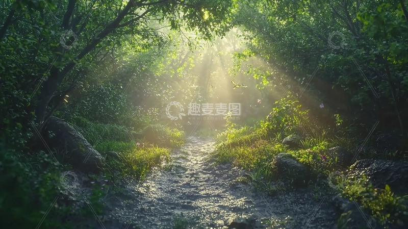 高清大图下载【趣麦麦图】森林小溪阳光