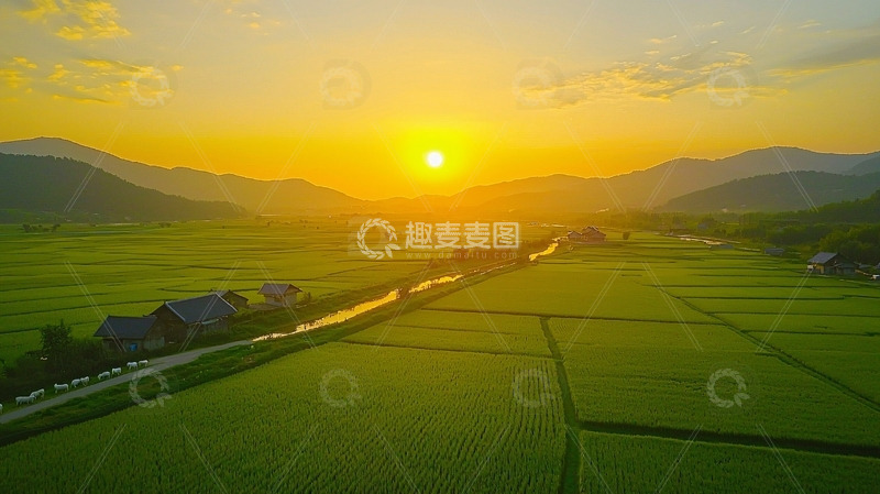高清大图下载【趣麦麦图】日出田园风光