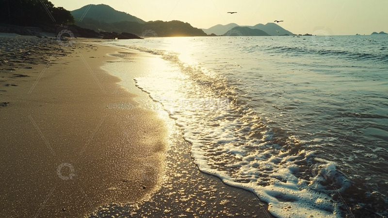 高清大图下载【趣麦麦图】海滩落日余晖