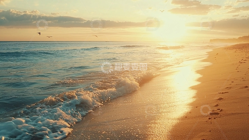 高清大图下载【趣麦麦图】夕阳西下海滩景色