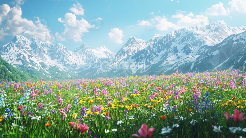 高清大图下载【趣麦麦图】雪山花海