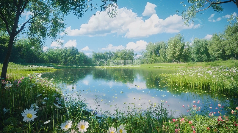 高清大图下载【趣麦麦图】夏日河边风景