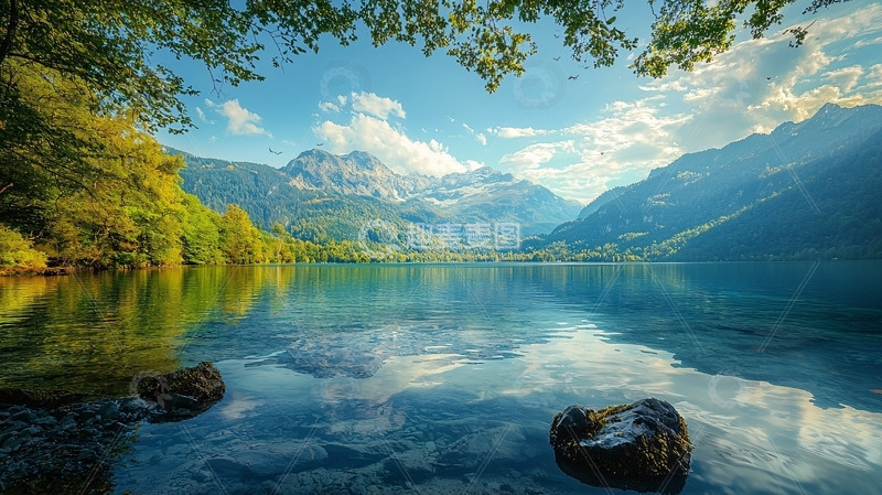 高清大图下载【趣麦麦图】阿尔卑斯山脉湖泊景色