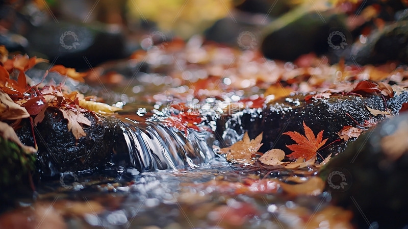 高清大图下载【趣麦麦图】秋叶溪流