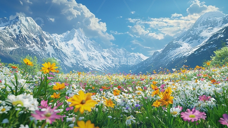 高清大图下载【趣麦麦图】雪山野花盛开