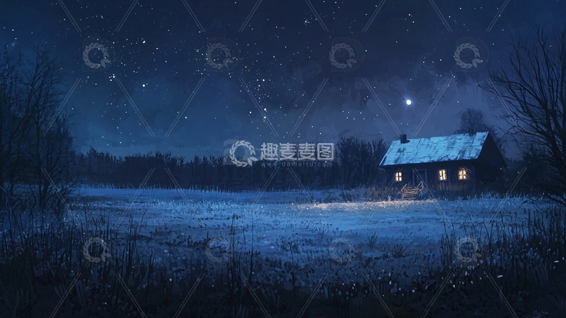 高清大图下载【趣麦麦图】冬夜小屋