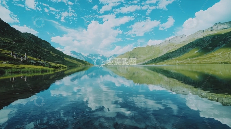 高清大图下载【趣麦麦图】山峰倒影碧水蓝天