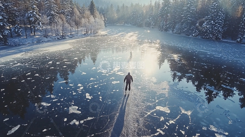 高清大图下载【趣麦麦图】冰面上的孤独行者