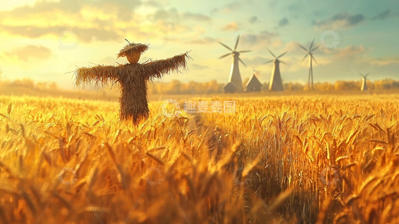 高清大图下载【趣麦麦图】稻田里的稻草人