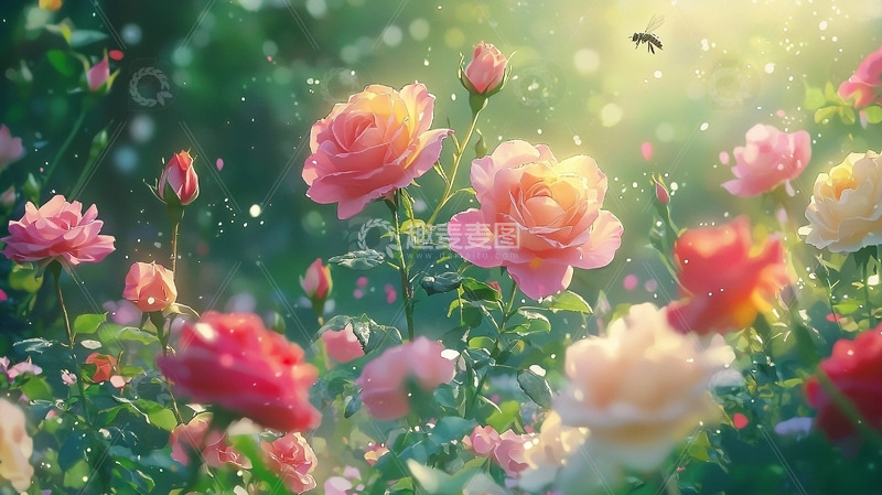 高清大图下载【趣麦麦图】阳光下的玫瑰花田
