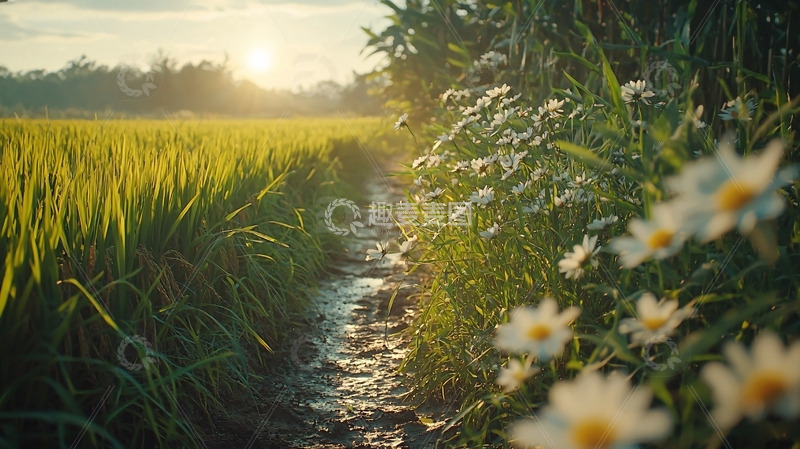 高清大图下载【趣麦麦图】田埂小路傍晚阳光