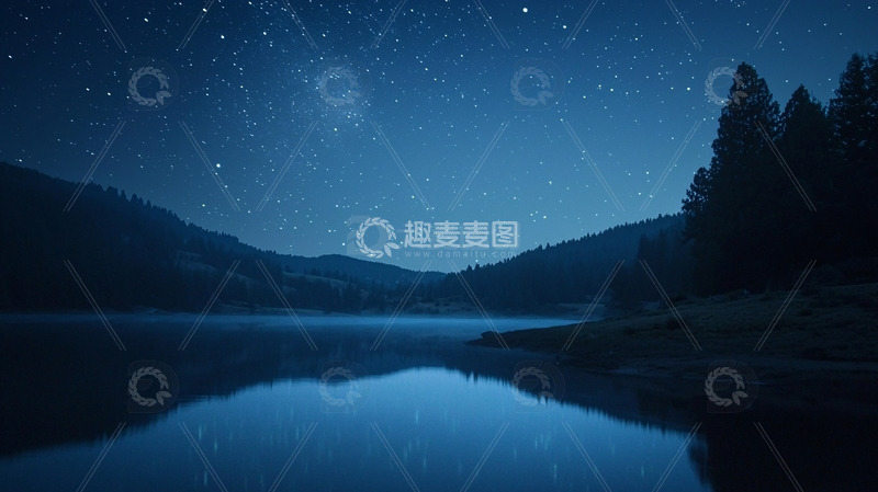 高清大图下载【趣麦麦图】星空下的宁静湖泊