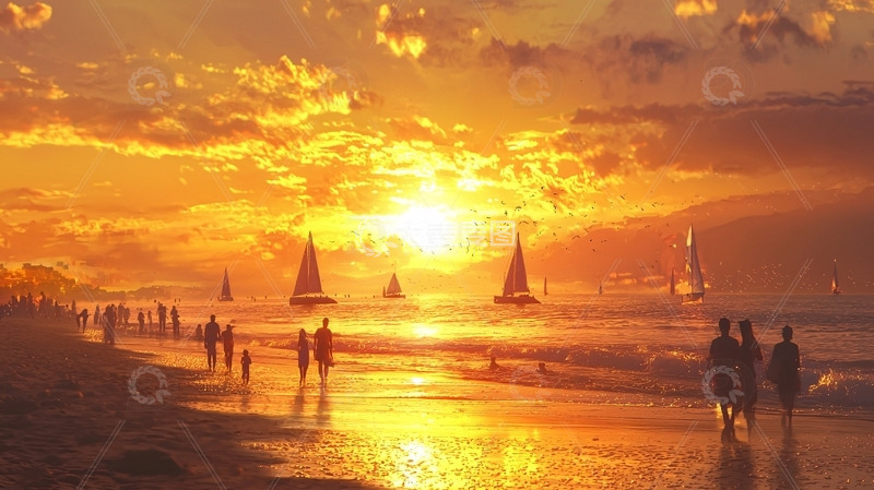 高清大图下载【趣麦麦图】日落海滩