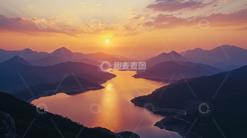 高清大图下载【趣麦麦图】日落湖光山色