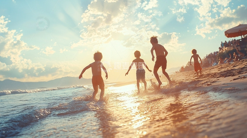 孩子们在沙滩上玩耍