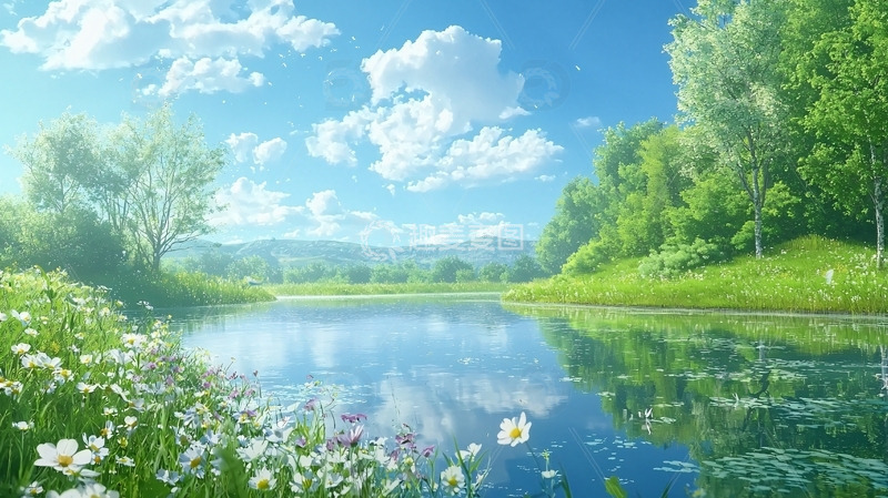 高清大图下载【趣麦麦图】阳光明媚的湖边风景