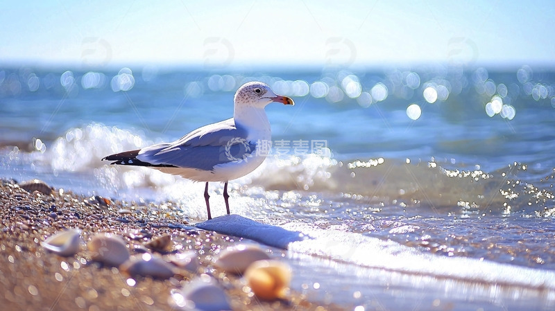高清大图下载【趣麦麦图】海边鸥鸟