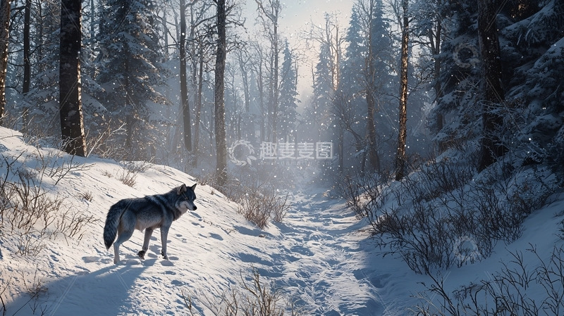 高清大图下载【趣麦麦图】雪地森林狼