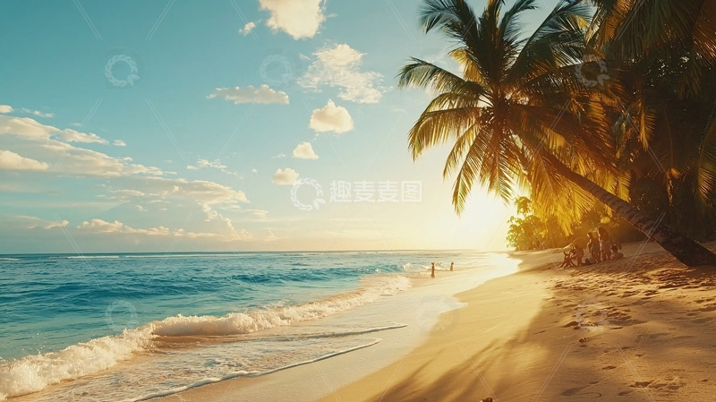 高清大图下载【趣麦麦图】海滩日落椰树风景