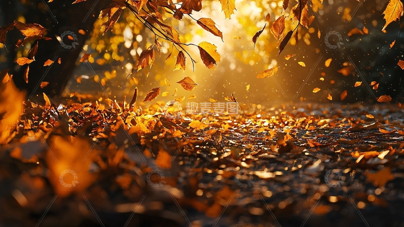 高清大图下载【趣麦麦图】秋日落叶阳光洒地