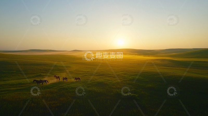 高清大图下载【趣麦麦图】草原日出