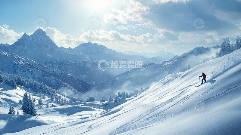 高清大图下载【趣麦麦图】雪山滑雪
