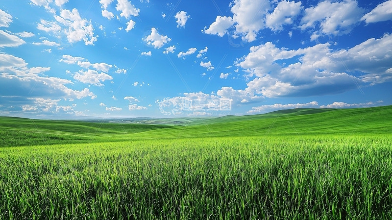 高清大图下载【趣麦麦图】绿油油的麦田和蓝天白云