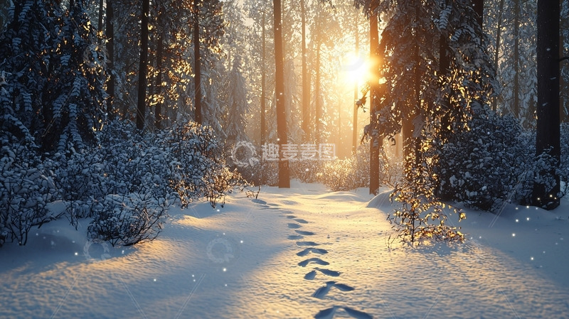 高清大图下载【趣麦麦图】冬日森林雪地小路