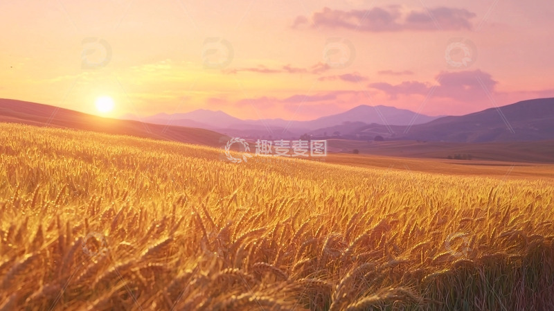 高清大图下载【趣麦麦图】金色麦田日落