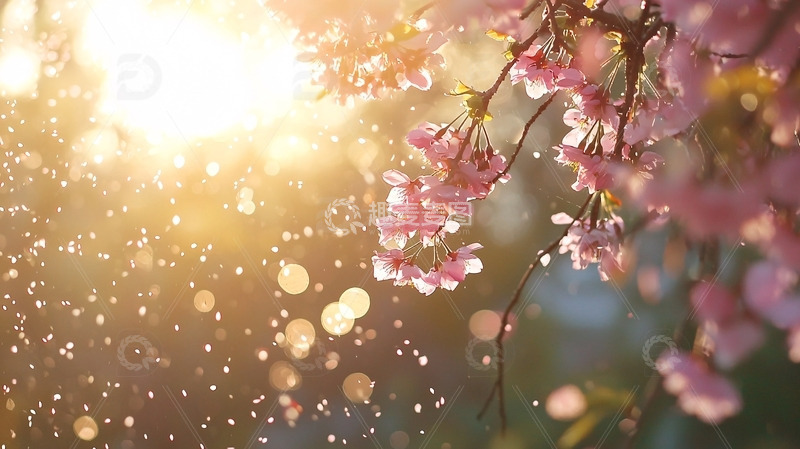 高清大图下载【趣麦麦图】阳光洒在樱花雨中
