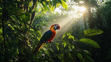 阳光森林中的金刚鹦鹉