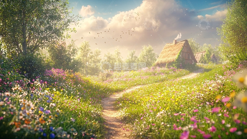 高清大图下载【趣麦麦图】阳光下的田园小屋